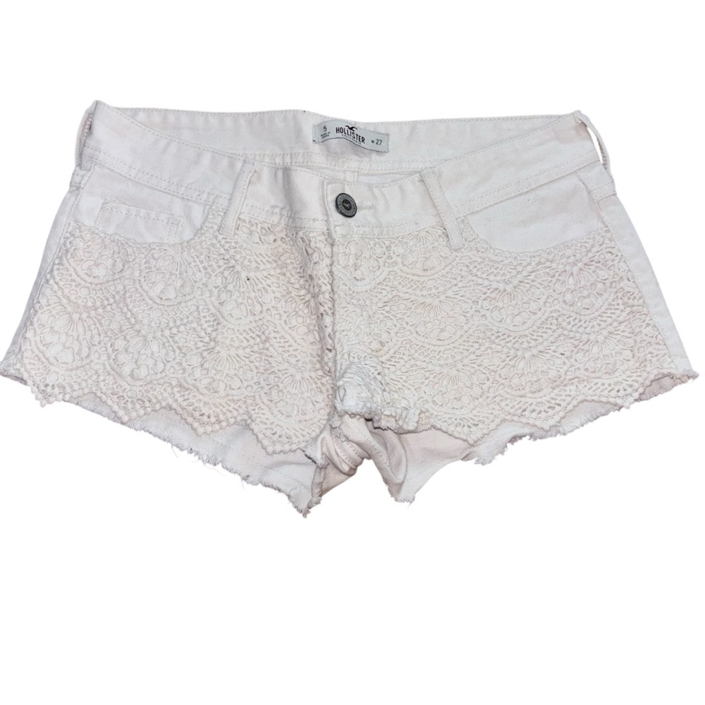 Hollister Jean Shorts Off White Embroidery Detail Size 5